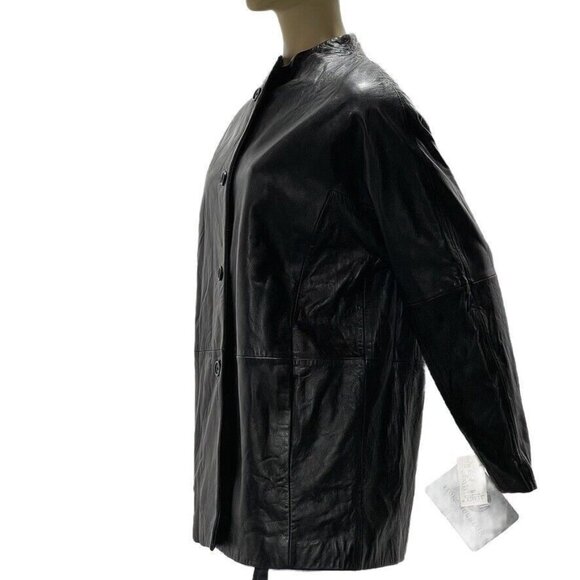 STONE MOUNTAIN Womens Black Leather Button-Up Jacket Size M - Picture 4 of 16